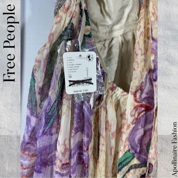 FREE PEOPLE COLETTE MAXI DRESS IN IVORY COMBO SIZE 8 & 10 NWT EMBELLISHED - Picture 8 of 9